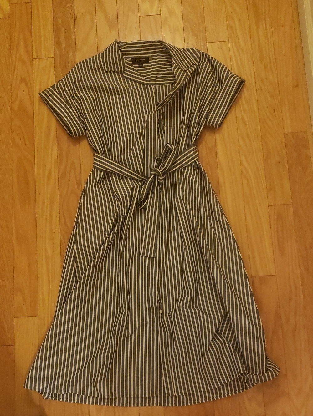 Banana Republic Navy and White Striped Button-Up Shirt Dress